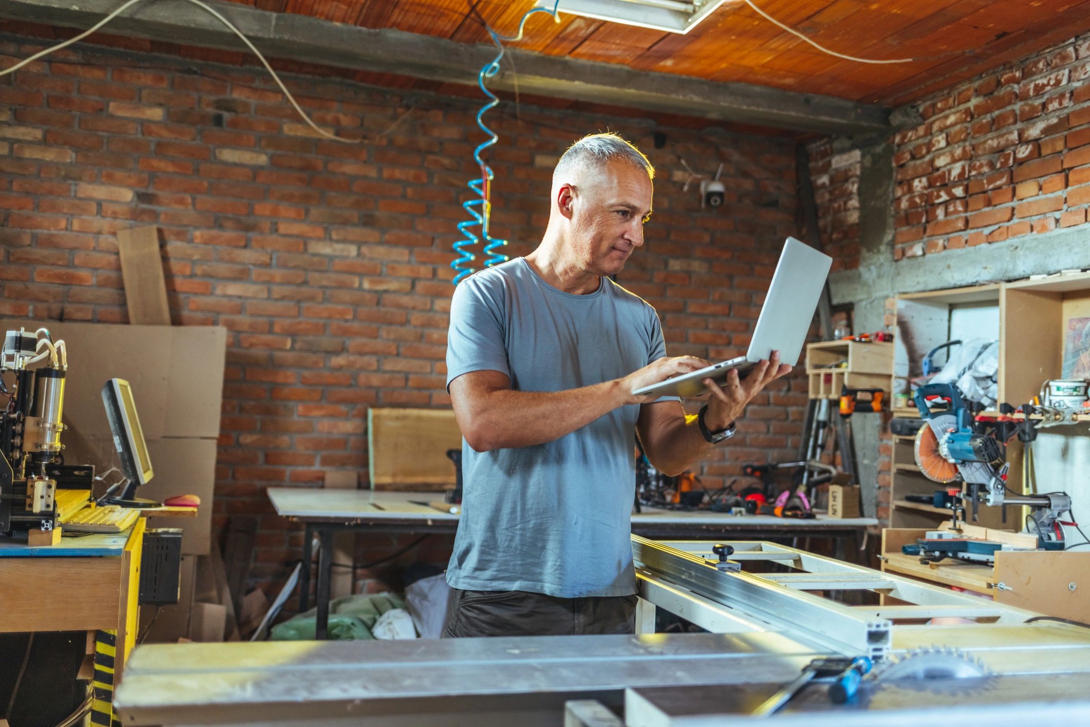 Carpenter working in a workshop