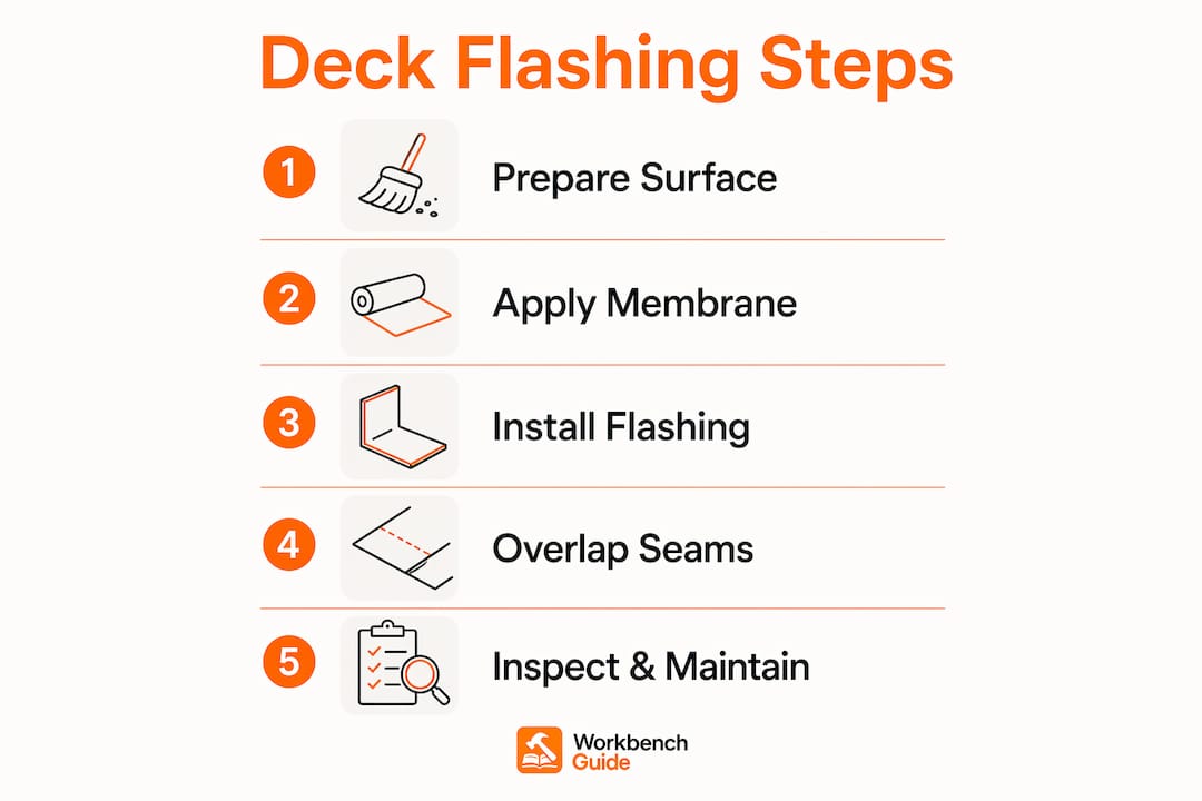 Infographic displaying deck flashing installation steps