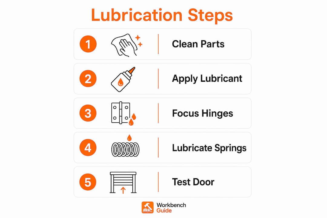 Infographic showing garage door lubrication steps