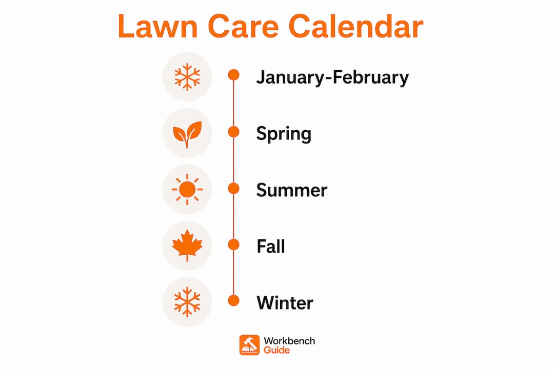 Vertical flow infographic of seasonal lawn care calendar
