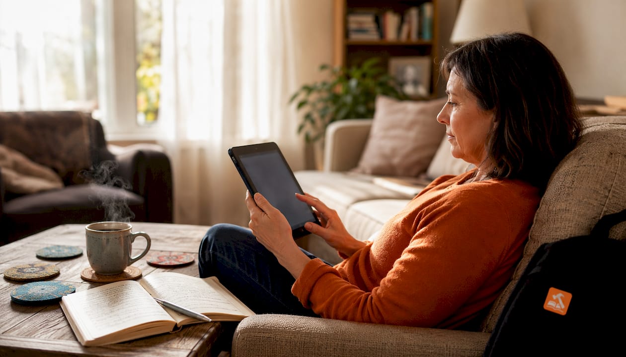 Homeowner reviewing home advisory platforms on tablet