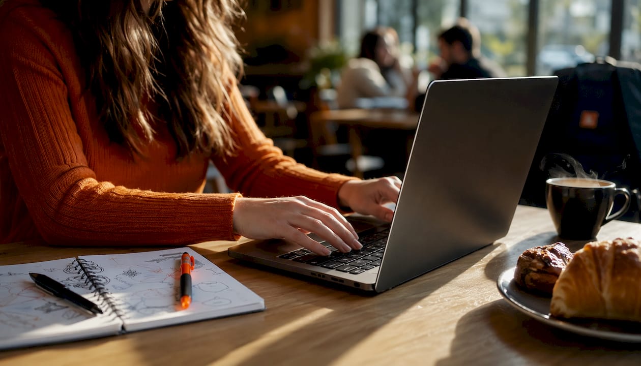 Hands typing on laptop for home maintenance app