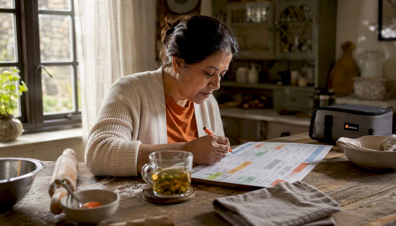 Woman reviewing home maintenance calendar