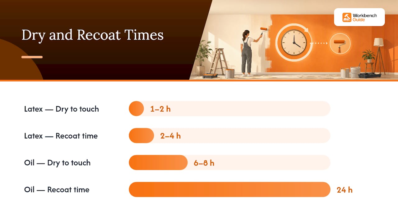 Comparison chart of paint drying times and cleanup methods