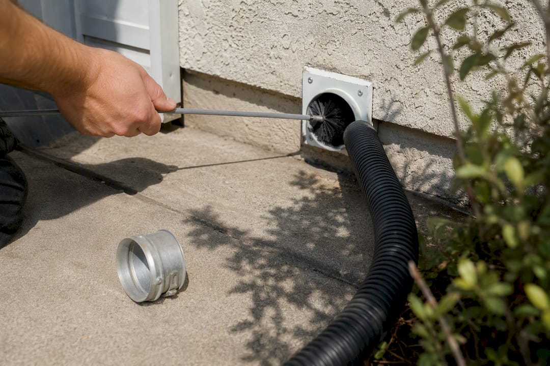 Using vent brush and vacuum for deep dryer vent cleaning