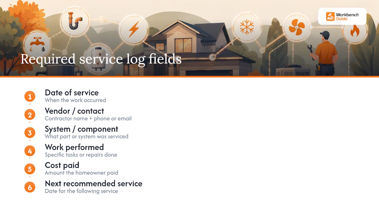 Diagram of six essential contractor log fields