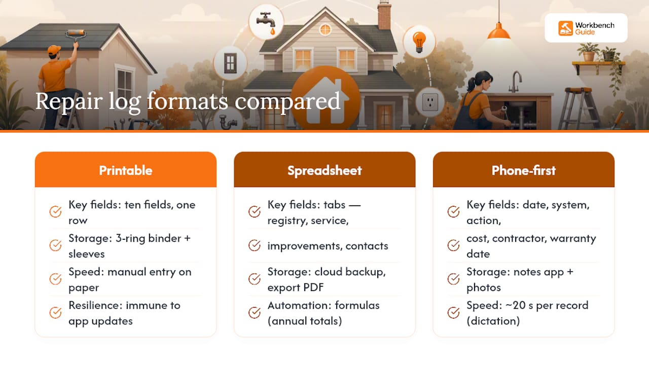Comparison of home repair log formats